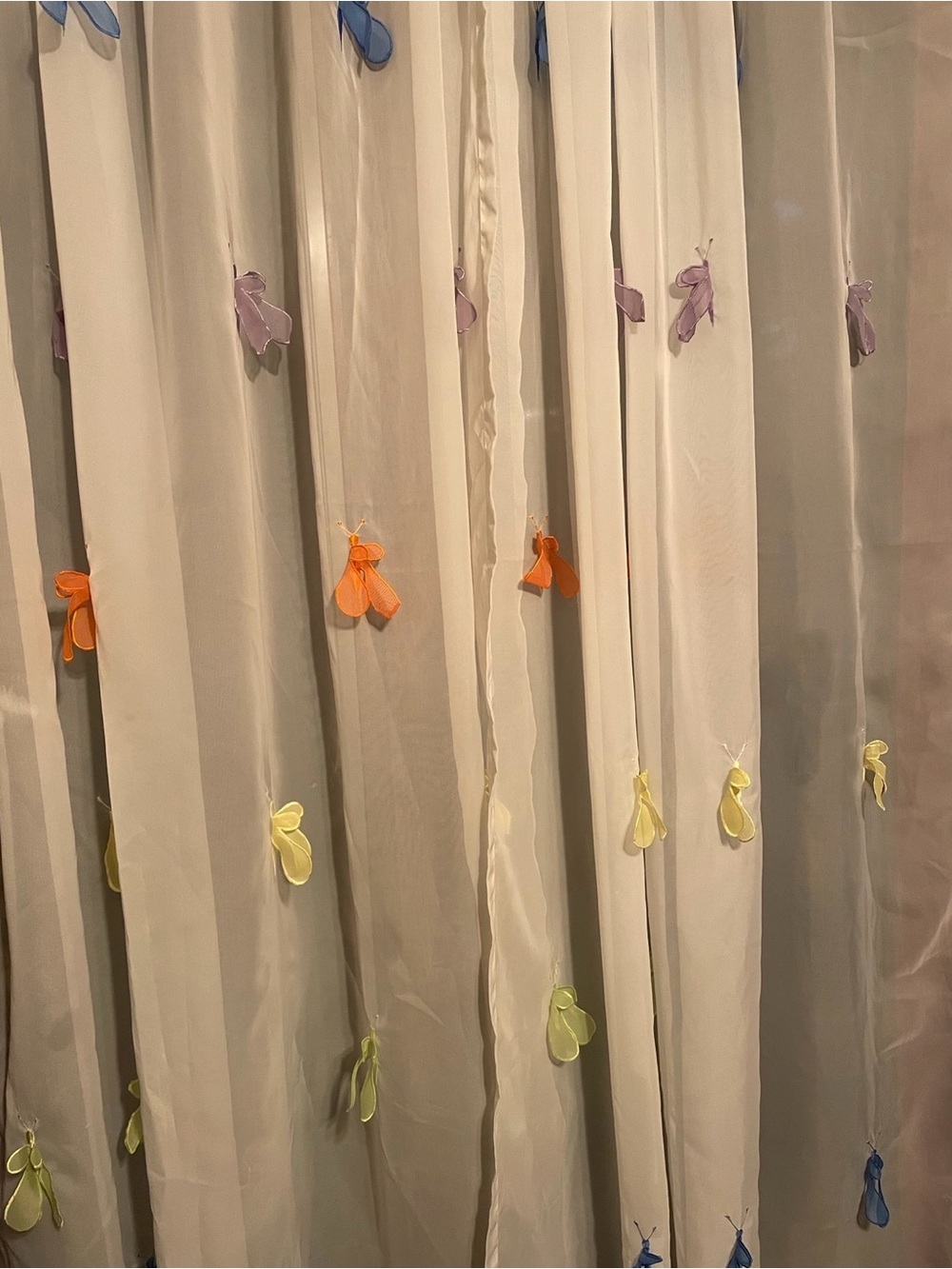 Sheer White Curtains with Multicolor Butterflies - Picture 4 of 4